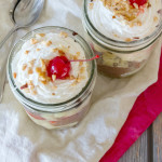 Quick and Easy Banana Split Ice Cream Pie {in a Jar}. Make ahead and keep them in the freezer for when you need a quick dessert! Plus 11 other scrumptious recipes in jars!