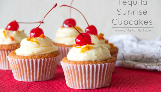 Tequila Sunrise Cupcakes-- a grenadine cupcake with tequila orange buttercream