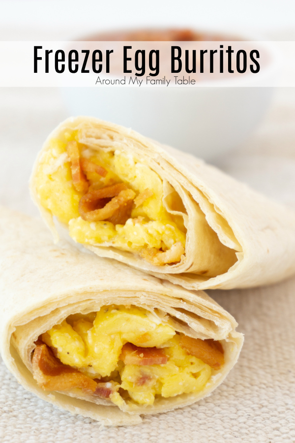 two freezer breakfast burritos stacked