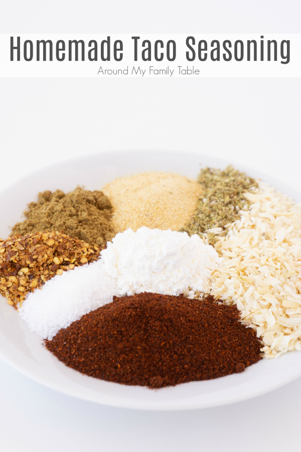 Double or Triple my easy Homemade Taco Seasoning for quick meals all week long! It's perfect in so many recipes.  I always make a huge batch because we use it all the time! #homemadetacoseasoning #diytacoseasoning #tacos