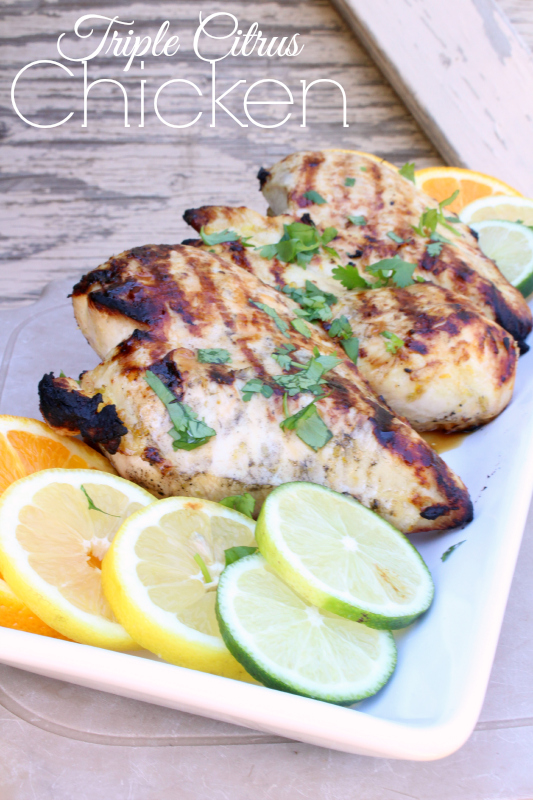 Triple Citrus Chicken is light and refreshing with tons of garlicy citrus flavor.  I love making it on the grill! It’s so delicious, be sure you make lots of extra for meal use throughout the week.