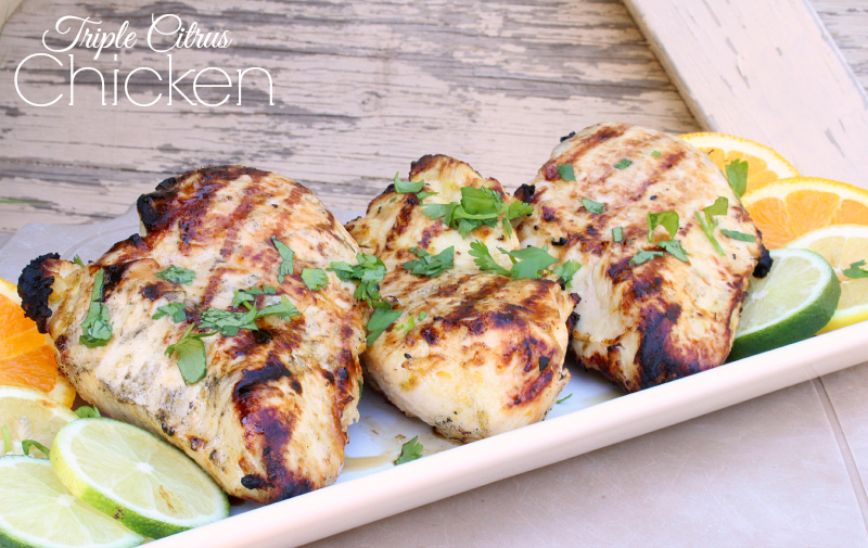 Triple Citrus Chicken is light and refreshing with tons of garlicy citrus flavor.  I love making it on the grill! It’s so delicious, be sure you make lots of extra for meal use throughout the week.