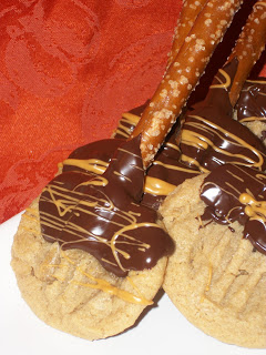 I love turning my simple Peanut Butter Cookie recipe into these fun Halloween Witches Broom Cookies.  Everyone loves a good chocolate and peanut butter dessert!