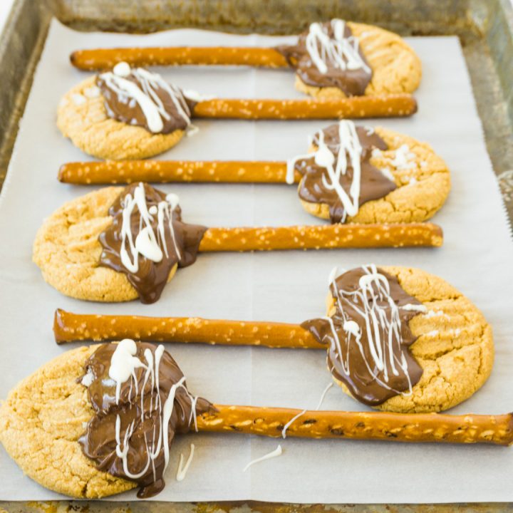 I love turning my simple Peanut Butter Cookie recipe into these fun Halloween Witches Broom Cookies. Everyone loves a good chocolate and peanut butter dessert!