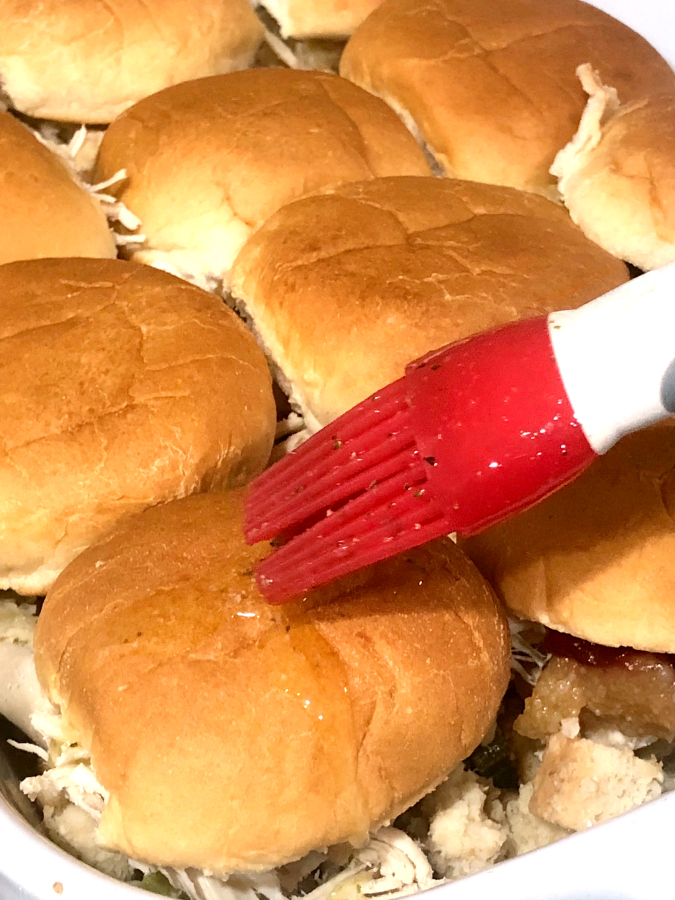 a pan of cranberry turkey sliders