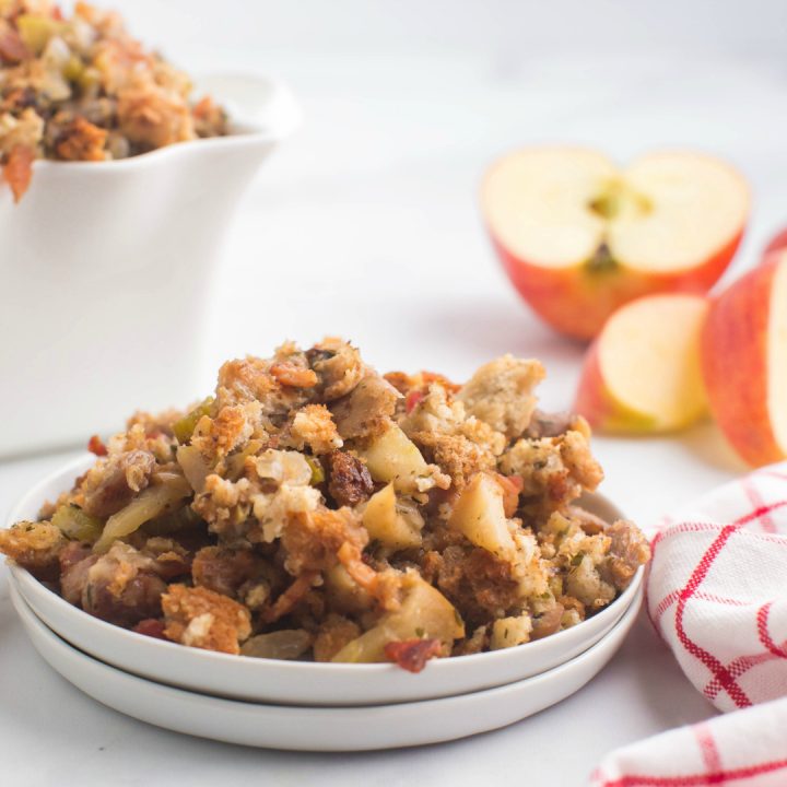 close up side view of holiday bread dressing