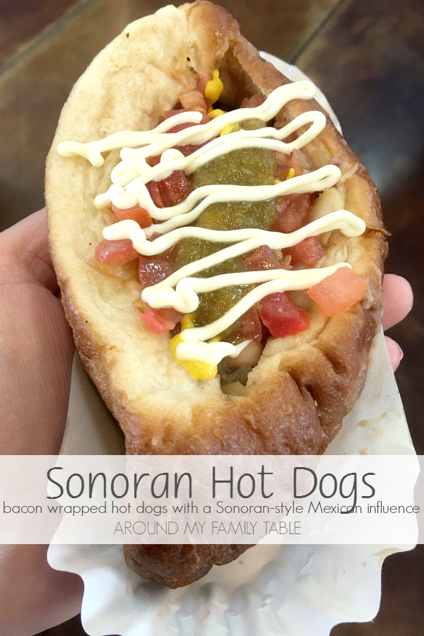 One bite and you'll be hooked...Sonoran Hot Dogs are a delicious bacon wrapped hot dog with a Sonoran-style Mexican influenced selection of toppings.
