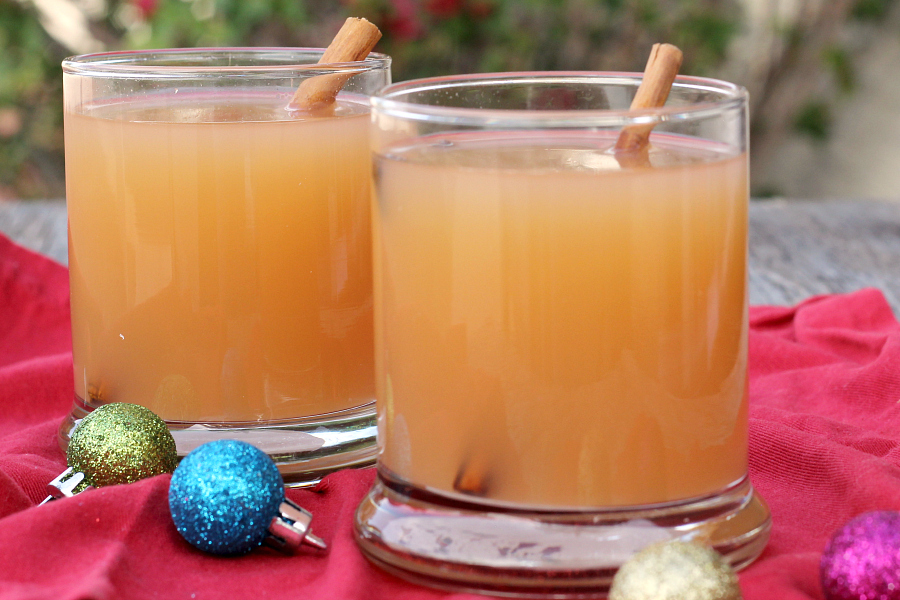 2 glasses of Christmas wassail, made in a slow cooker