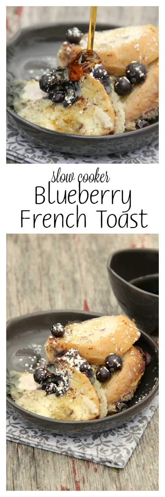 Need a brunch recipe? This Slow Cooker Blueberry French Toast is so easy to throw together and cooks up quickly in only about 3 hours, so it's perfect for brunch.