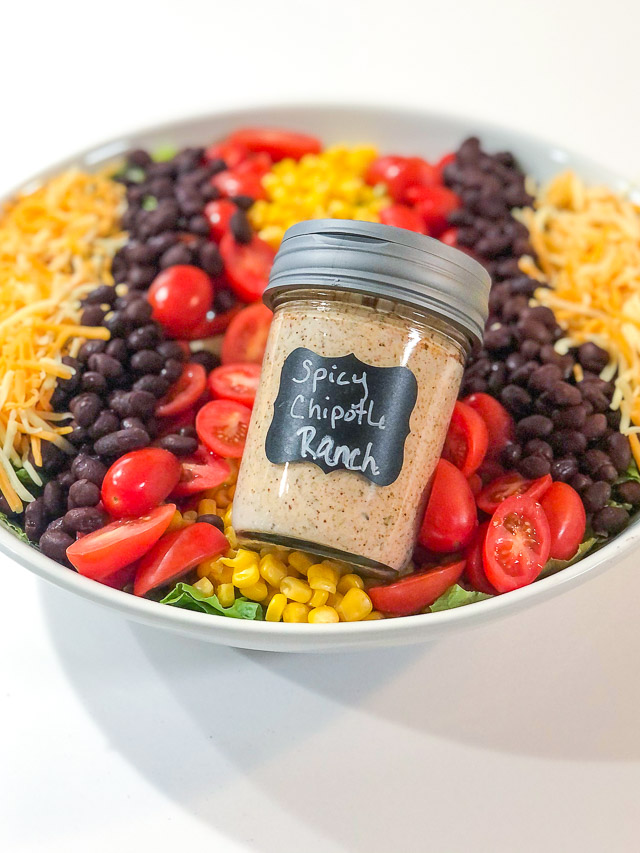 bottle of spicy chipotle ranch on southwestern salad