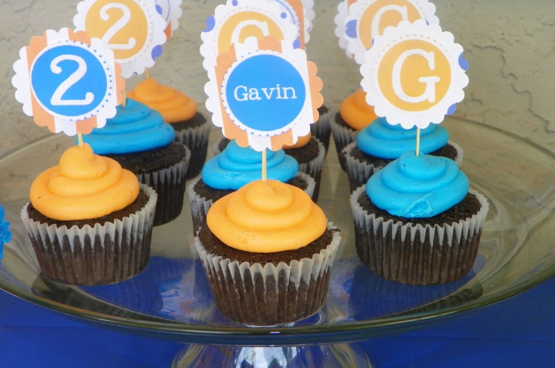 Blue and Orange Birthday Party Cupcakes