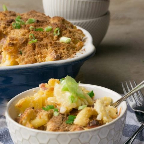 ham and mac casserole in a bowl