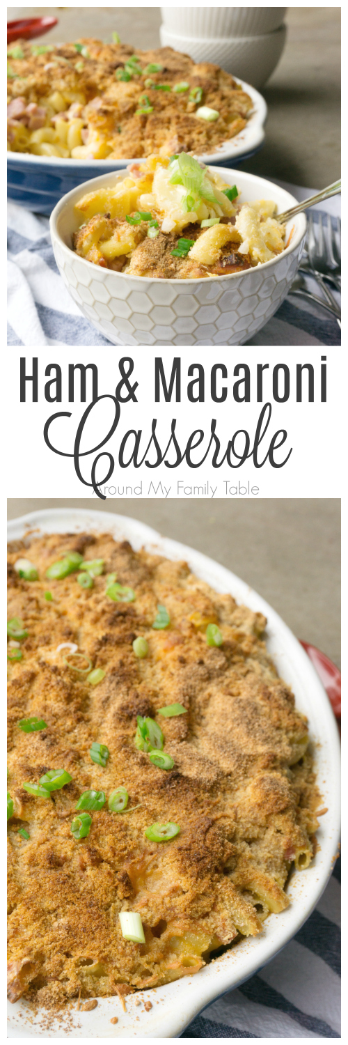 A twist on traditional macaroni and cheese, this Ham and Macaroni Casserole is an easy casserole and is a great use for leftover ham.