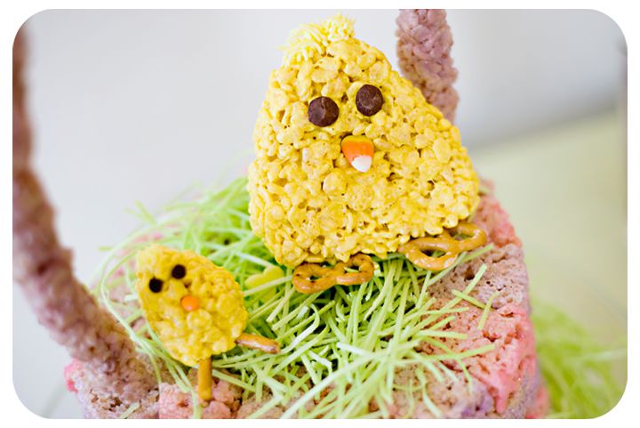 Chewy Gooey Rice Krispies Chicks Get in the kitchen with your kids and making lasting memories by creating this beautiful Easter tablescape and fun Easter Rice Krispies Chicks.