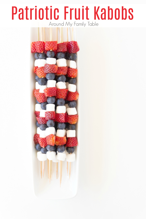 Fun party food doesn't have to be super involved or time consuming. These Patriotic Fruit Kabobs are super festive and something the kids can help make too.Â