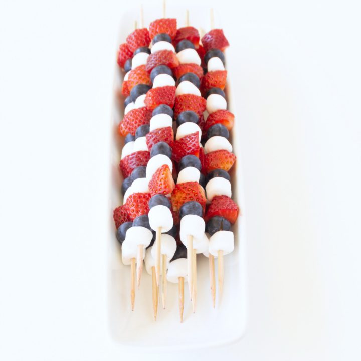 Fun party food doesn't have to be super involved or time consuming.  These Patriotic Fruit Kabobs are super festive and something the kids can help make too. 