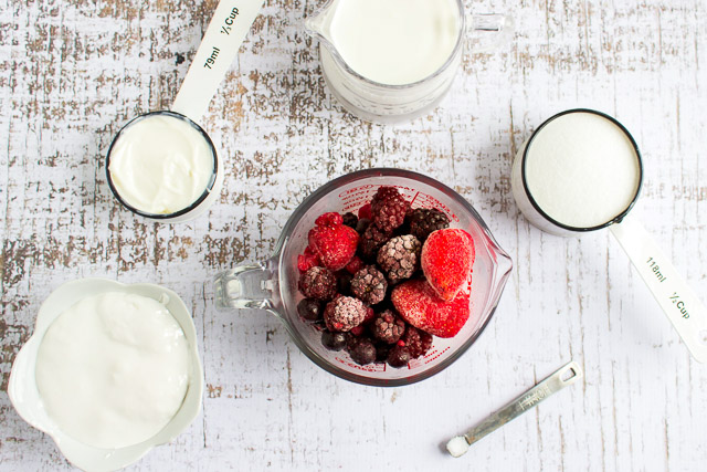 ingredients in bowls and measuring cups to make an ice cream recipe