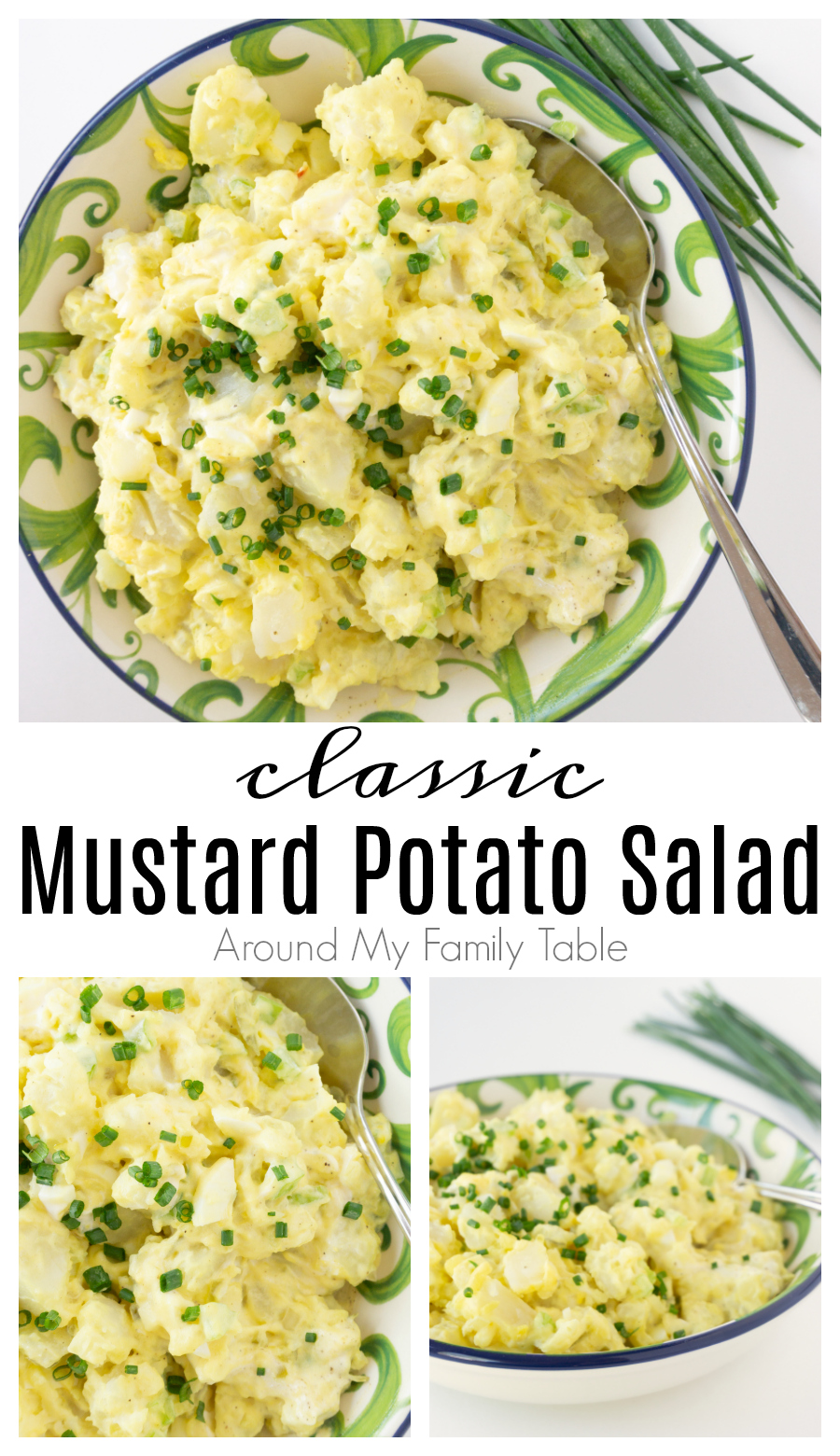 titled photo collage for Pinterest of a simple mustard potato salad side dish via @slingmama