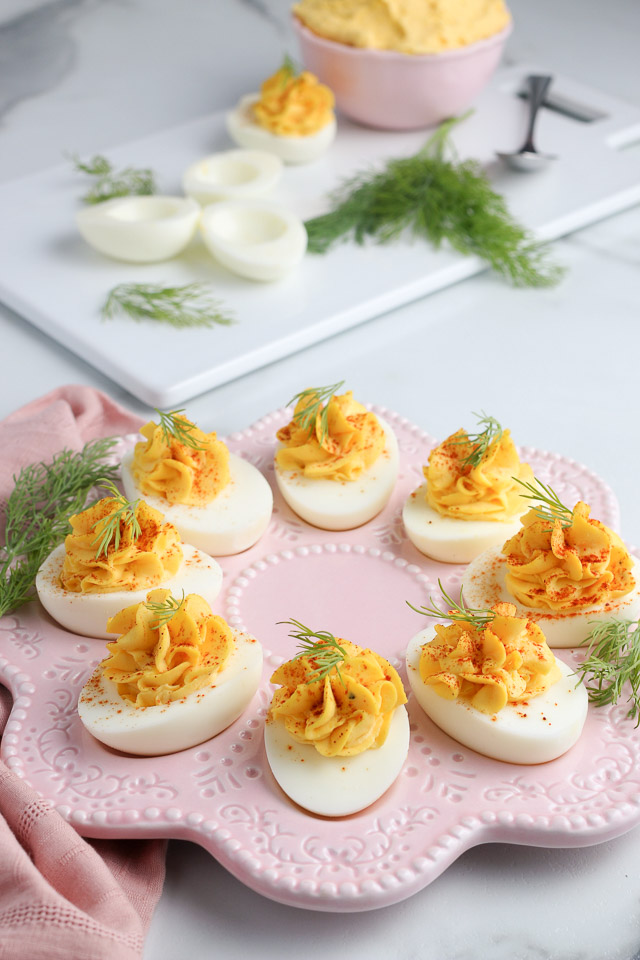 pretty platter of deviled eggs