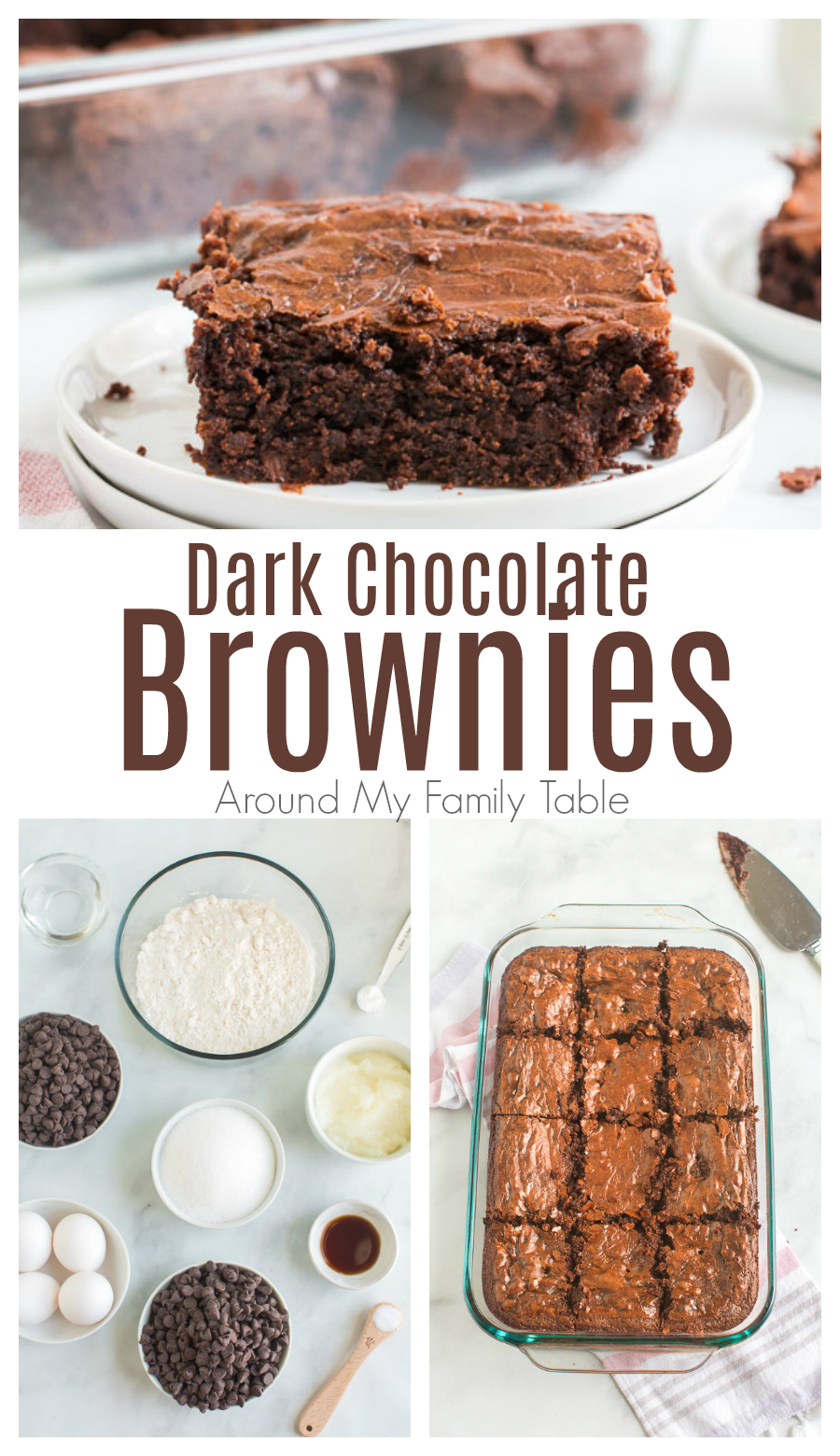 Dark chocolate brownies made with coconut oil are rich, fudgy, and have health benefits! Make this healthier brownie recipe for an easy dessert. via @slingmama