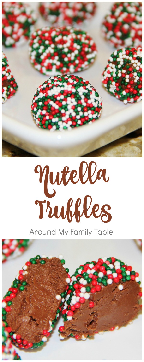 Nutella Truffles - creamy hazelnut ganache covered in festive sprinkles. The perfect homemade candy for Christmas!