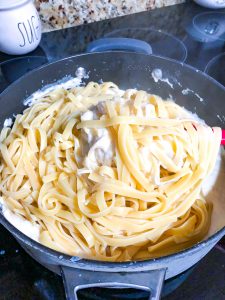 fettuccine alfredo in a pan