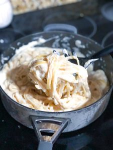 fettuccine alfredo in a pan