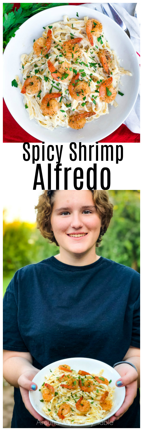 collage of shrimp alfredo
