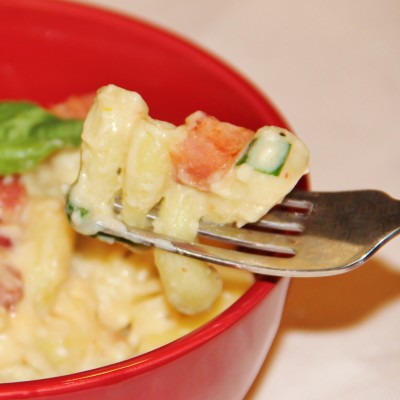 Macaroni and Feta with Pancetta, Spinach, & Sun Dried Tomatoes