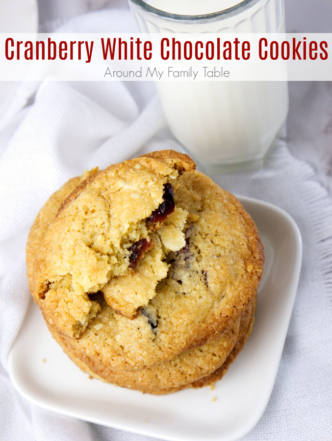 Tart and sweet, these Cranberry White Chocolate Cookies are festive and perfect for the holidays.  Everyone loves the tart dried cranberries in these crispy cookies.