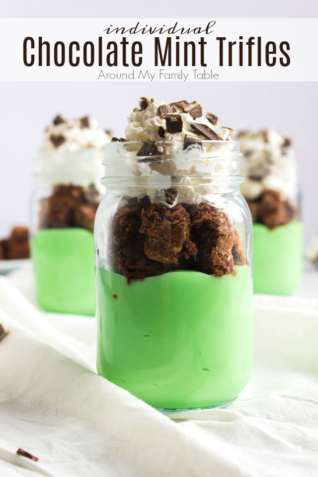 individual chocolate mint trifles in glass jars