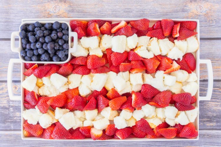 Take advantage of summer berries for this 4th of July Fruit Platter that is the perfect dessert for a hot summer night.  It's simple to throw together, looks festive, and is not very heavy. It's also a great make ahead dessert too!
