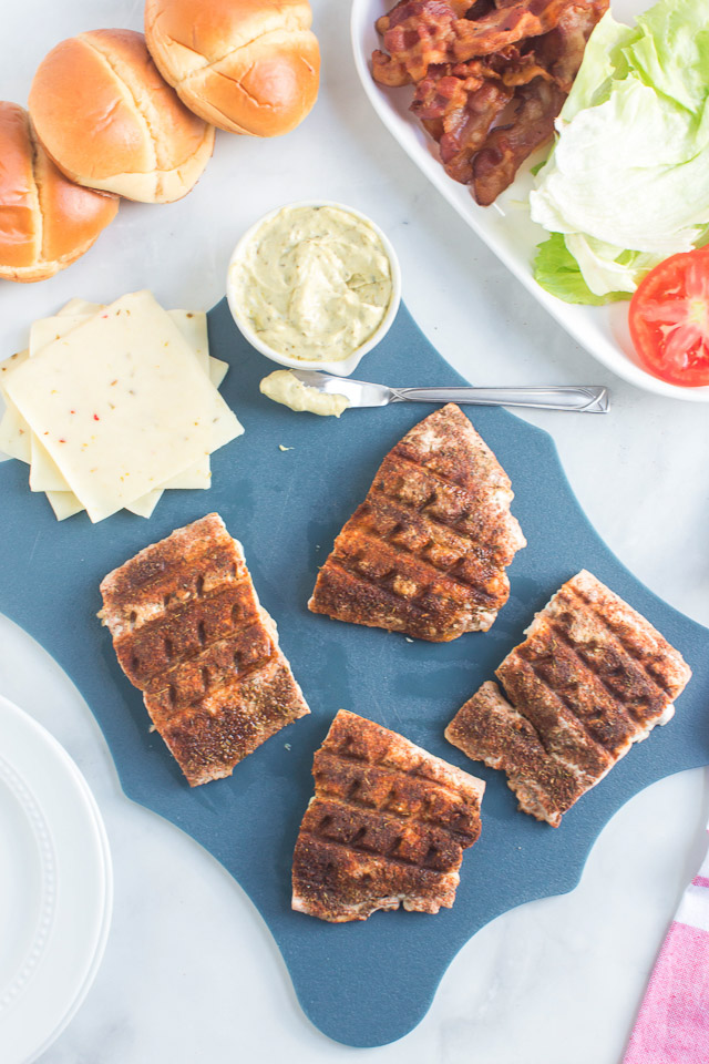 ingredients to make BLT sandwich recipe with grilled blackened salmon