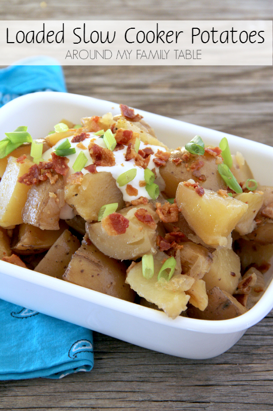 These potatoes cook most of the day in the slow cooker. That means supper is on the table without a lot of fuss!