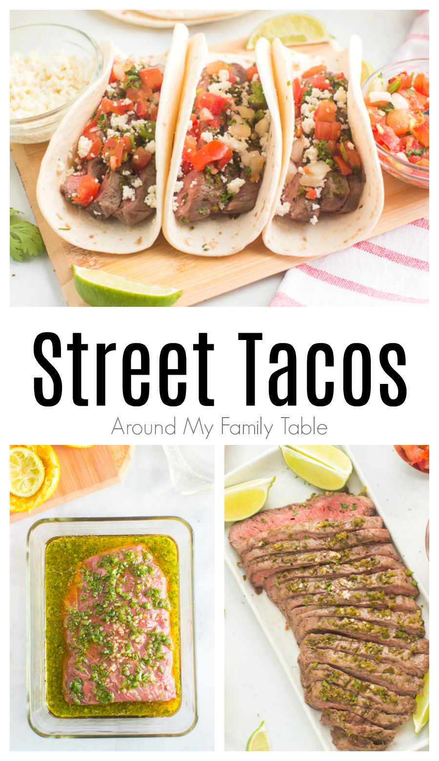 Steak Street Tacos are portable and filled with juicy seasoned beef, tomatoes, and cheese. Make this steak taco recipe for dinner tonight! via @slingmama