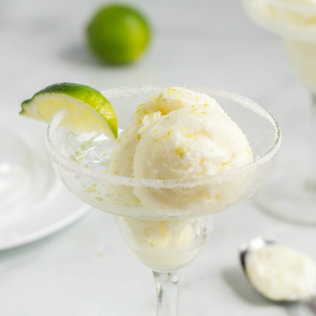 frozen margarita lime sherbet in a margarita glass