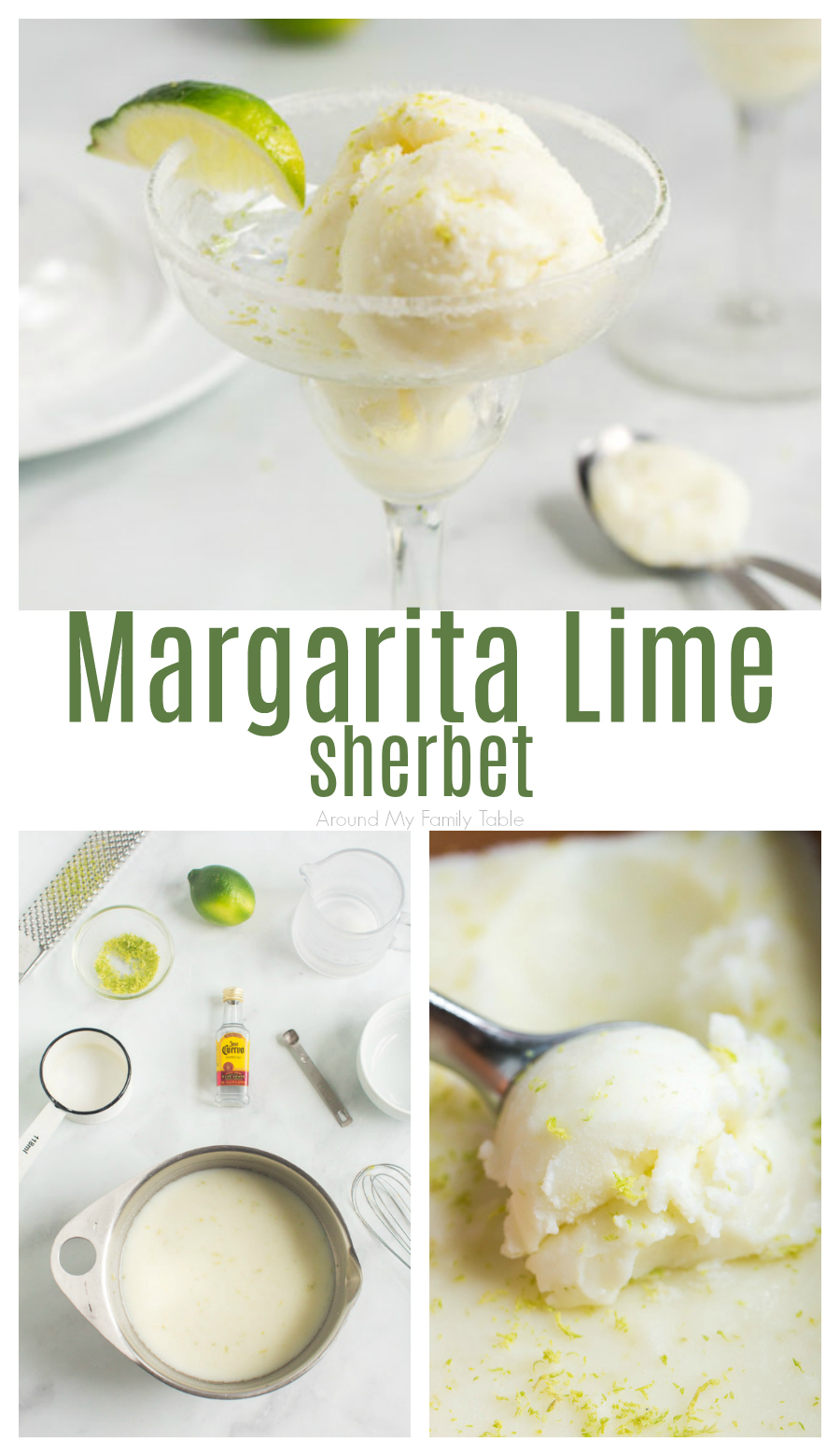 Lime sherbet marries a frozen margarita recipe to make a delicious, cool dessert! Make this easy sherbet recipe to enjoy this summer! via @slingmama