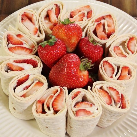 platter of strawberry cream cheese pinwheels