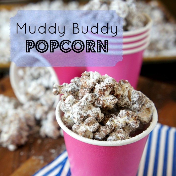 Who doesn't love Muddy Buddies?! It's the combination of creamy peanut butter and melty chocolate drizzled all over Chex cereal, then coated with a nice helping of powdered sugar. This Muddy Buddy Popcorn might even be better than the original. 