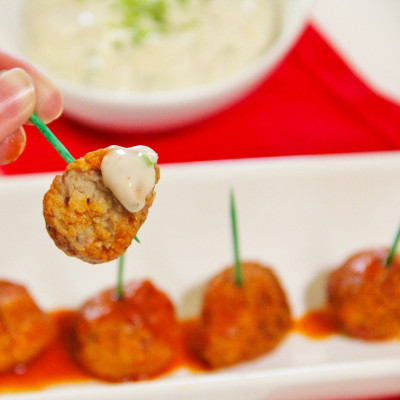 Buffalo Meatballs with Dairy Free Ranch Dressing