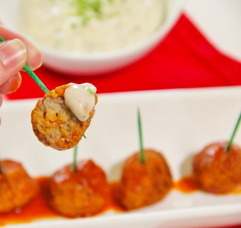 Buffalo Meatballs with Dairy Free Ranch Dressing