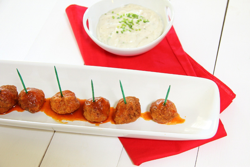 Buffalo Meatballs with Dairy Free Ranch Dressing