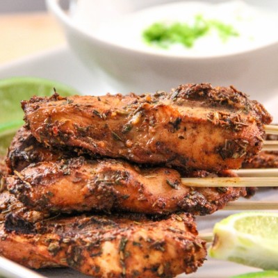 Fire Cracker Chicken Skewers with a Cooling Lime Cream Sauce