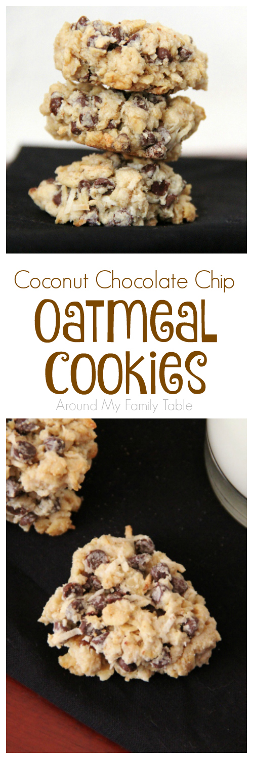 These Coconut Chocolate Chip Oatmeal Cookies are a cinch to make and can easily be made gluten free and vegan if needed.