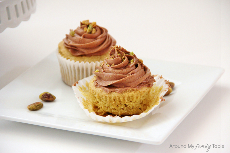 Pistachio Cupcakes with Chocolate Frosting (they are gluten free and can be made dairy free/egg free too with no problems)