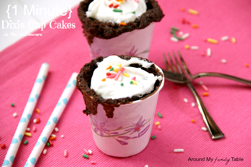 Only one minute to hot glorious cake! Use your favorite cake mix and a paper Dixie cup for these 1 Minute Dixie Cup Cakes for an after school snack or late night treat for yourself!