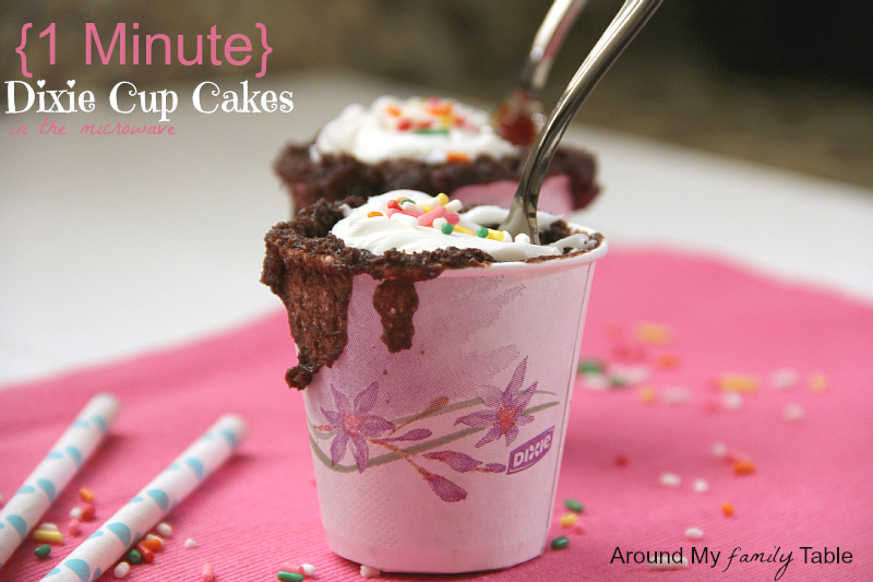 Only one minute to hot glorious cake! Use your favorite cake mix and a paper Dixie cup for these 1 Minute Dixie Cup Cakes for an after school snack or late night treat for yourself!