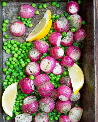 Oven Roasted Radishes with Peas and Dill....an easy side dish recipe