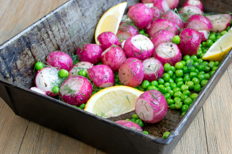 Oven Roasted Radishes with Peas and Dill....an easy side dish recipe