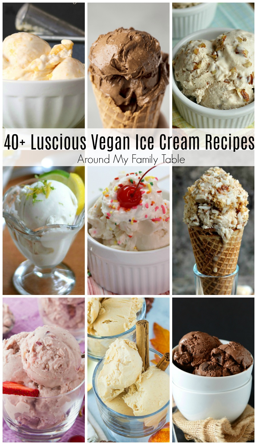 Homemade ice cream is a must for everyone, even those who eat dairy free. Here are over 40 vegan ice cream recipes you've GOT to make! #vegan #icecream #vegandessert #veganicecream #dairyfreeicecream #dairyfreedessert #homemadeicecream via @slingmama